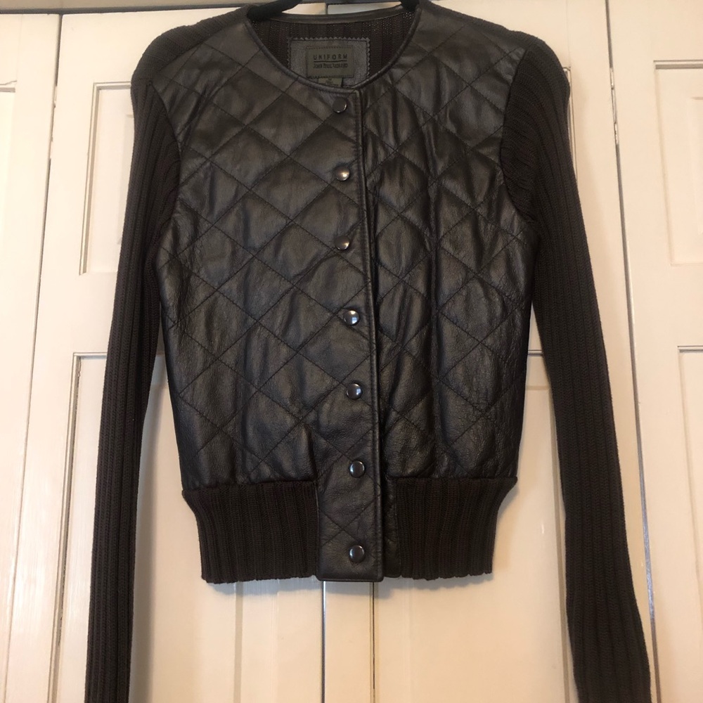 Uniform John Paul Richard chocolate brown 100% leather front sweater back M R1